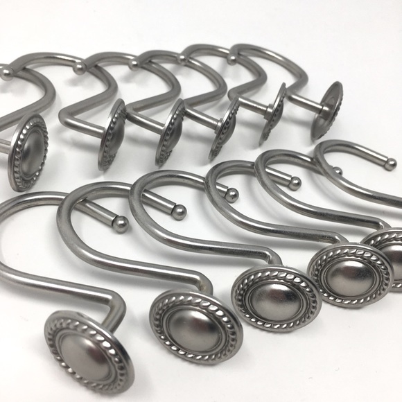 Set of 12 Brushed Nickel Round Medallion Shower Curtain Hooks - Picture 11 of 16